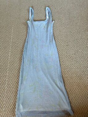 Vintage Bebe Moda Blue Floral Mesh Overlay Bodycon Mini Dress Size S Y2K 90s